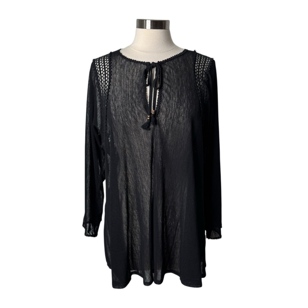 Robin Piccone Black Mesh Sheer Long Sleeveโ Swim Cover Up Womens Size Medium